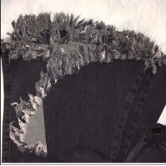 Charcoal Ultra Flare Denim Distressed Jeans - Picture 8 of 8